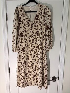 TCEC Cream Midi Dress with Brown Floral Print